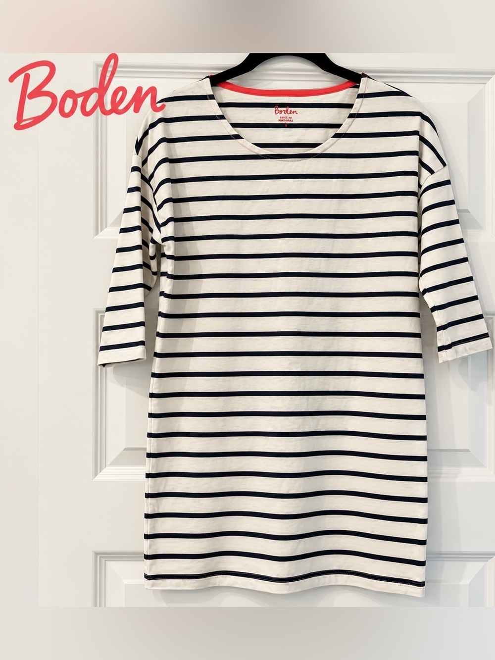 Boden Navy and White Striped 3/4 Sleeve Tunic Dress